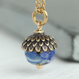 Cobalt Blue Gold Acorn Necklace