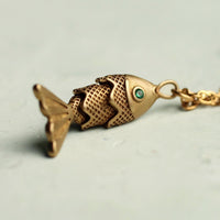 Vintage Articulated Moving Gold Fish Necklace - Necklaces