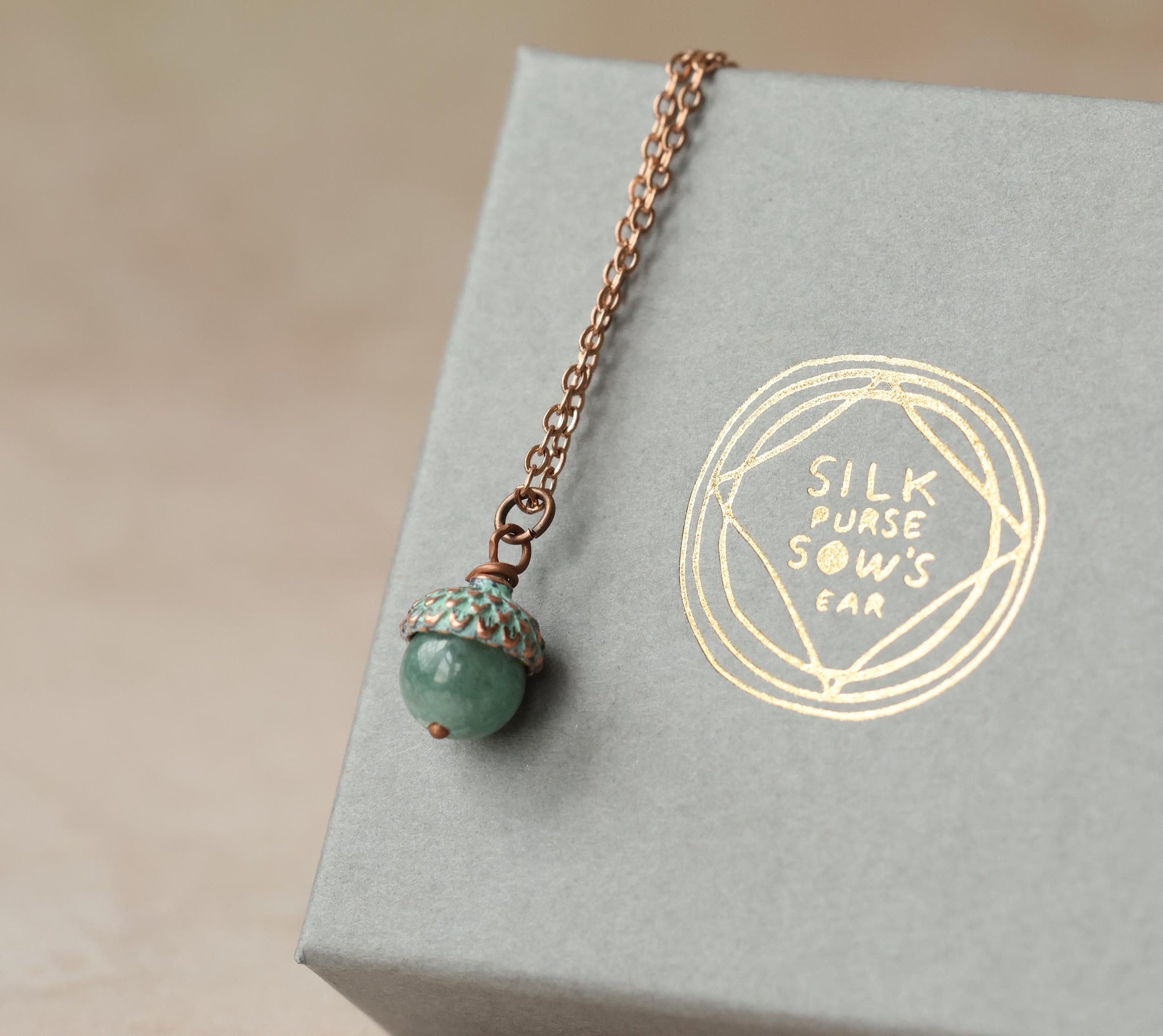 Storm Jade Gemstone Acorn Necklace