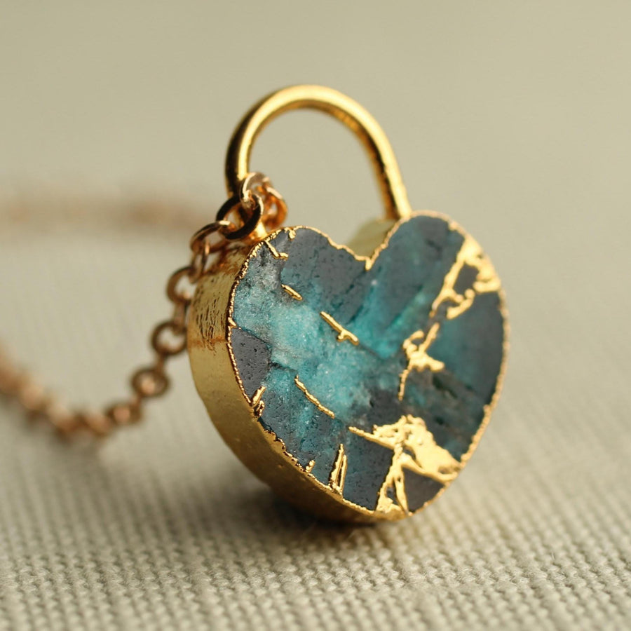 Turquoise Padlock Heart Gemstone Necklace