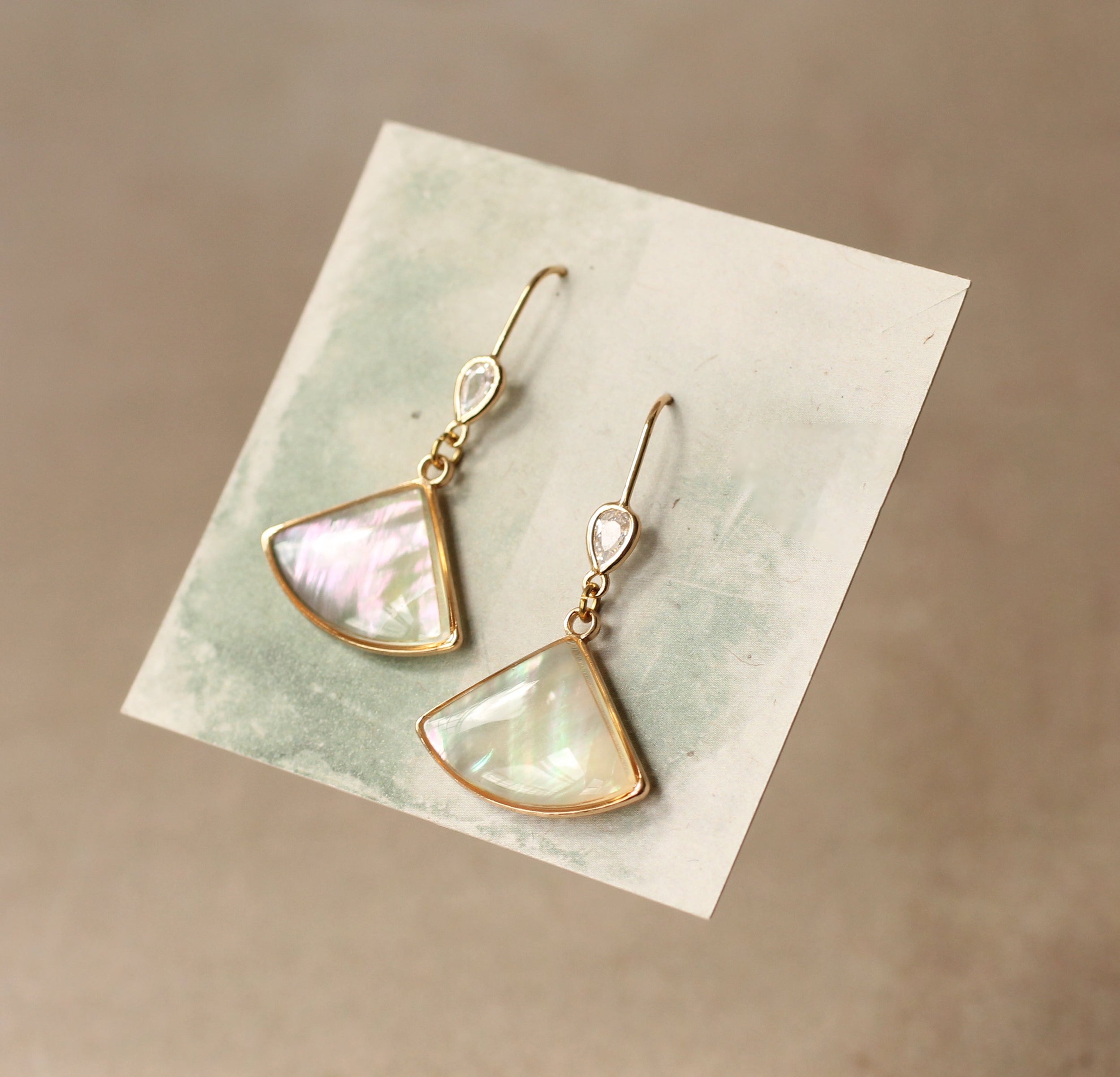 Abalone Crystal Pearl Fan Earrings
