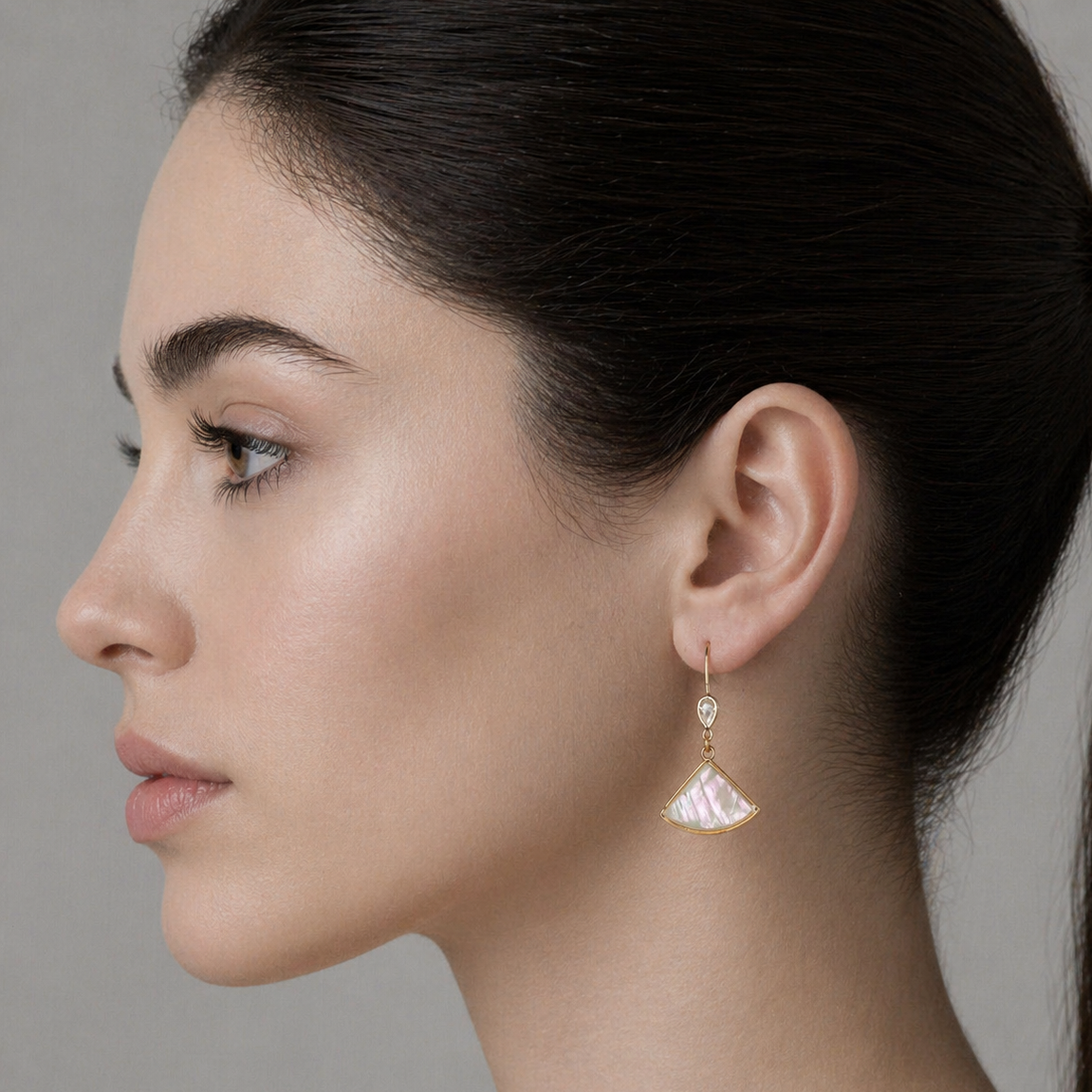 Abalone Crystal Pearl Fan Earrings