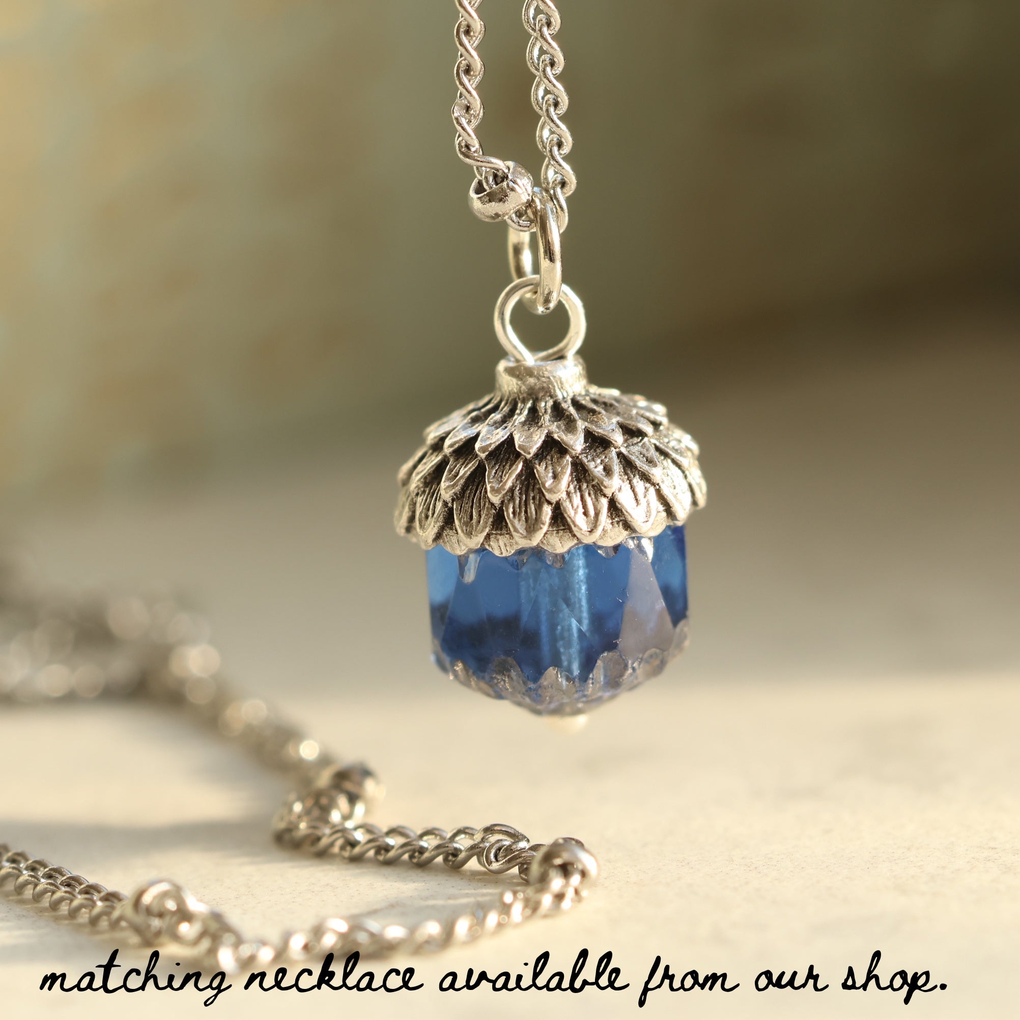 Sapphire Blue Silver Acorn Earrings