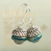 Teal Silver Acorn Earrings