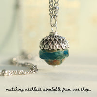 Teal Silver Acorn Earrings