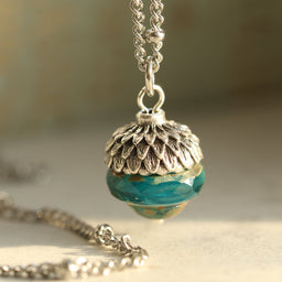 Teal Silver Acorn Necklace