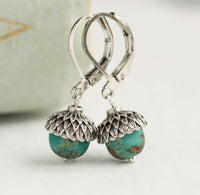 Turquoise Silver Acorn Earrings