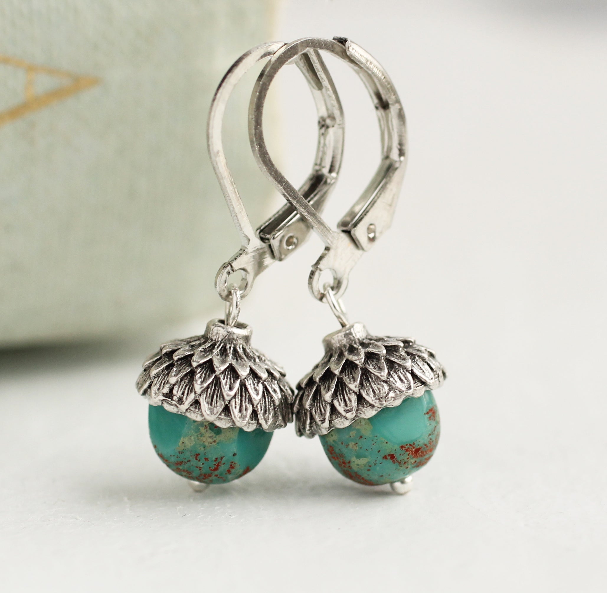 Turquoise Silver Acorn Earrings