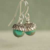 Turquoise Silver Acorn Earrings