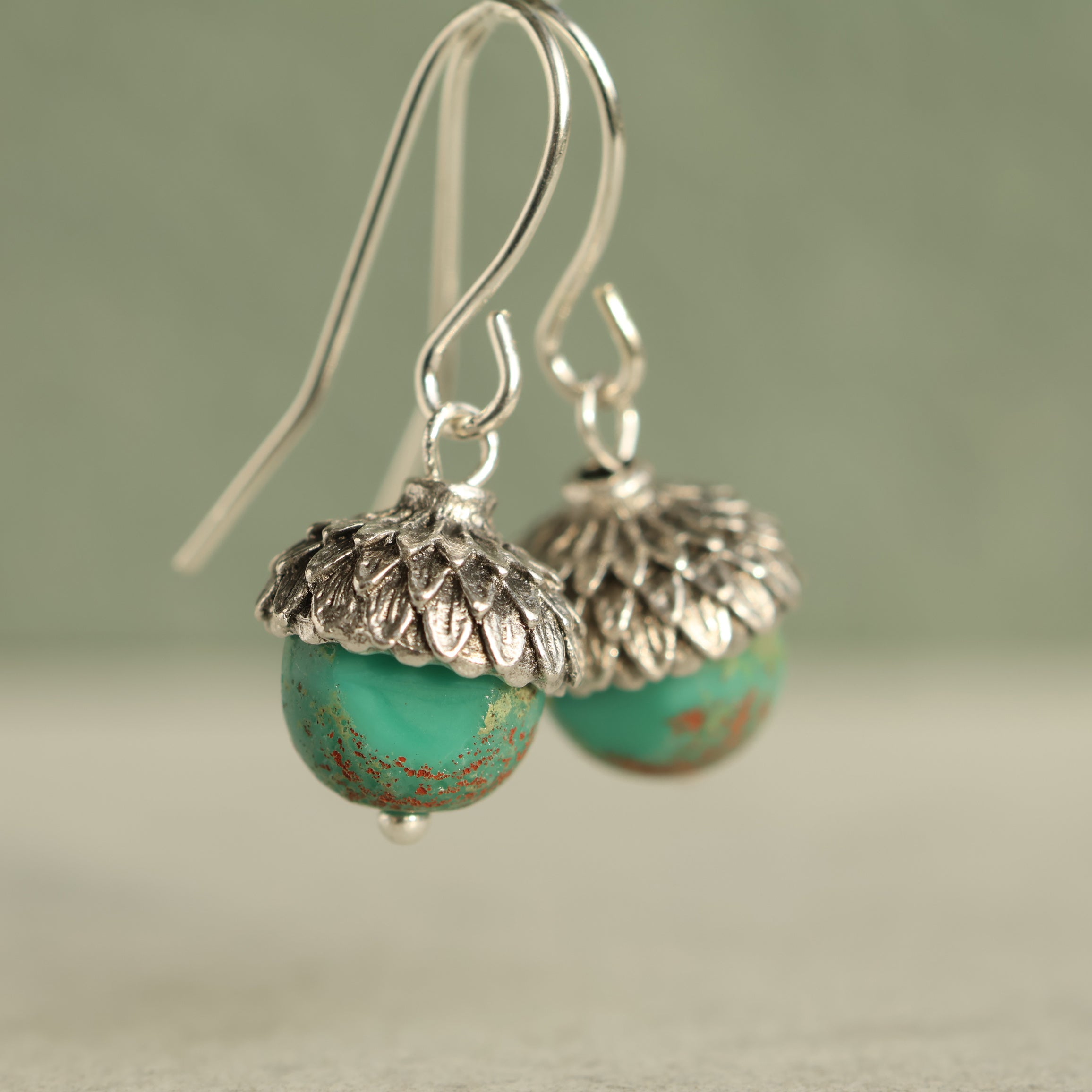 Turquoise Silver Acorn Earrings
