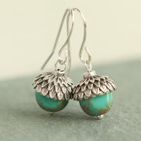 Turquoise Silver Acorn Earrings