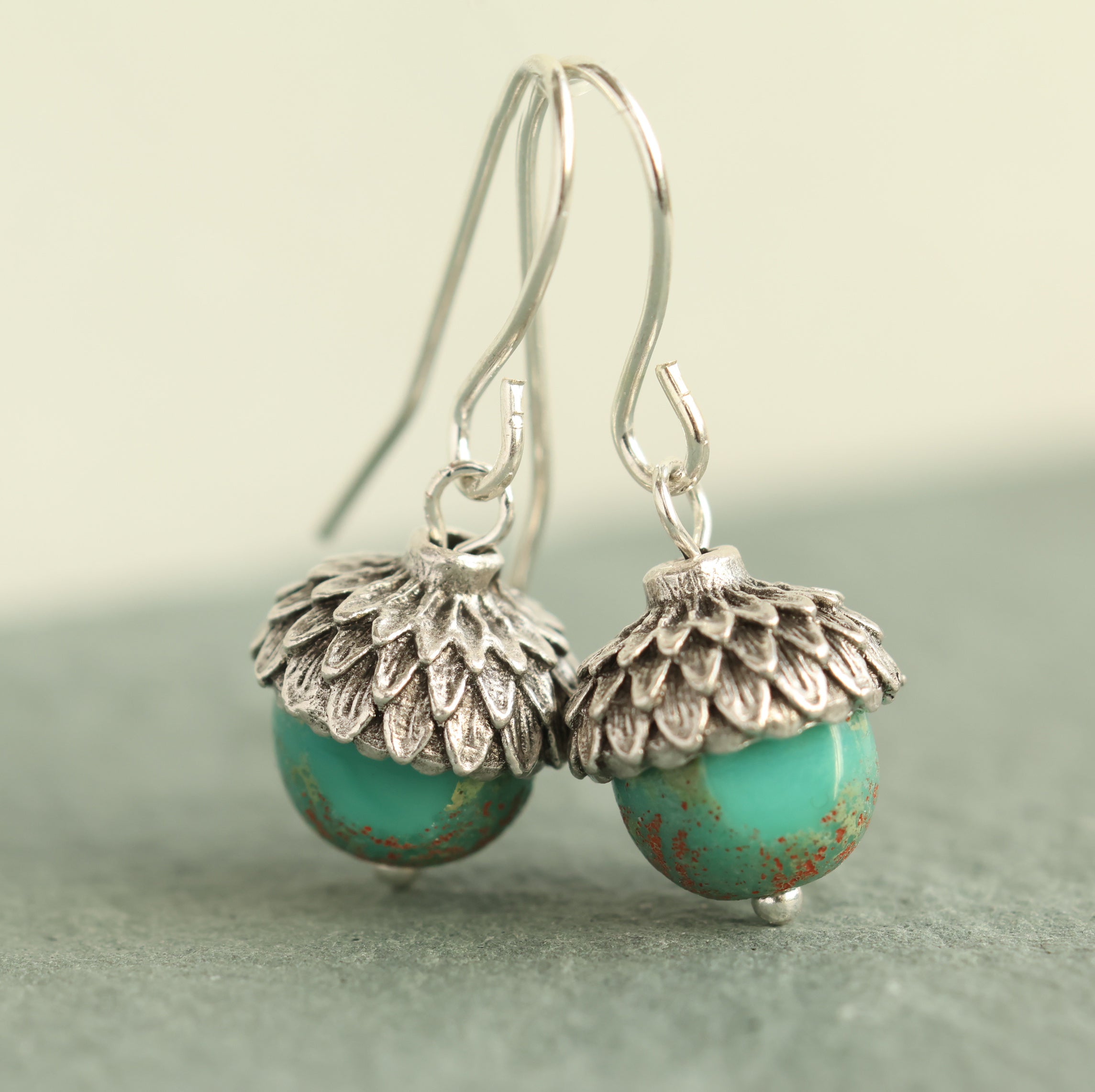 Turquoise Silver Acorn Earrings