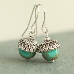 Turquoise Silver Acorn Earrings