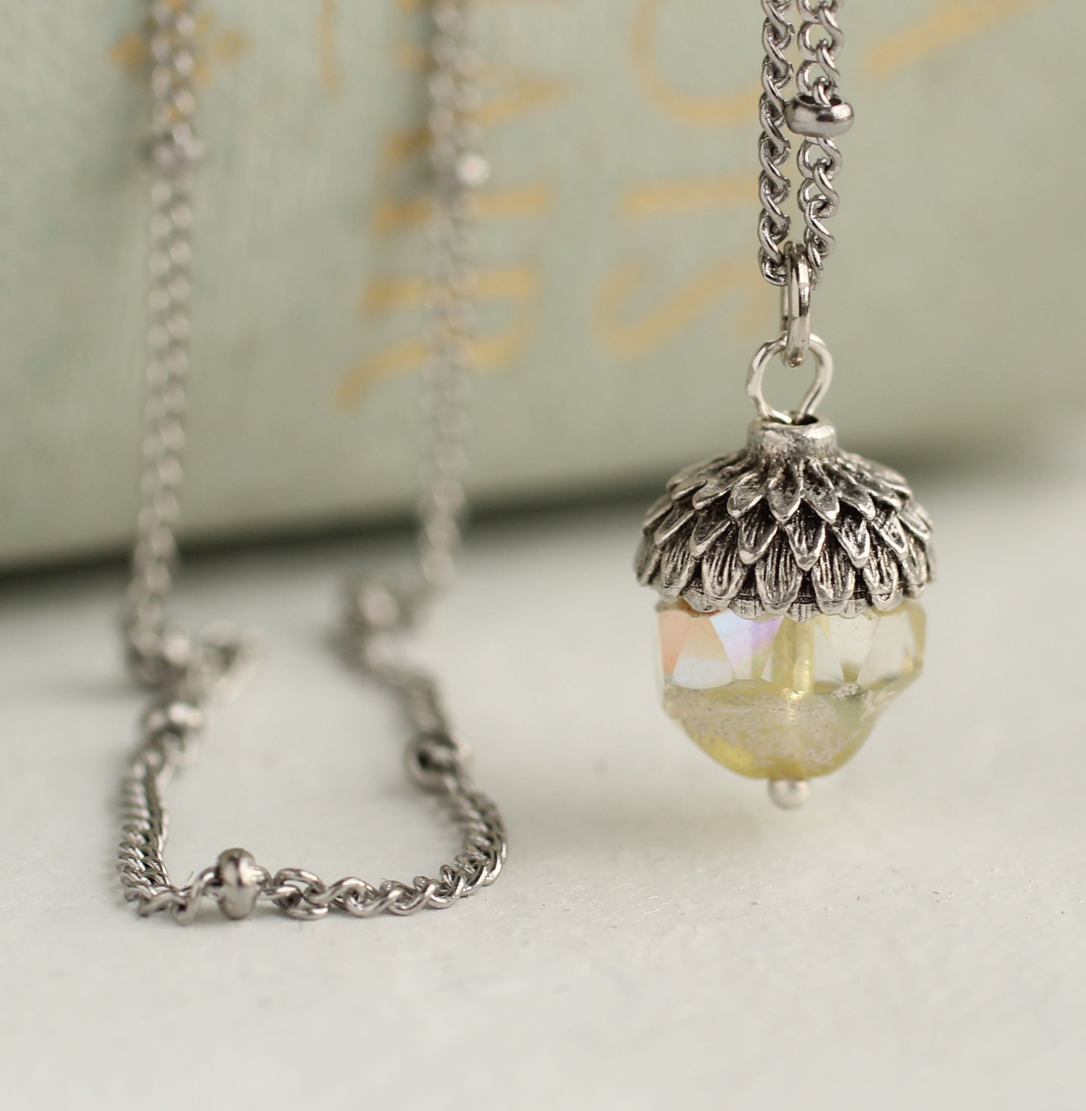 Yellow Opal Acorn Necklace Pendant