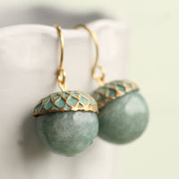 Gold Blue Gemstone Acorn Earrings