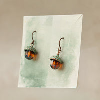 Verdigris Amber Acorn Earrings