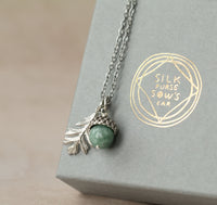 Amber and Moss Green Acorn Necklace