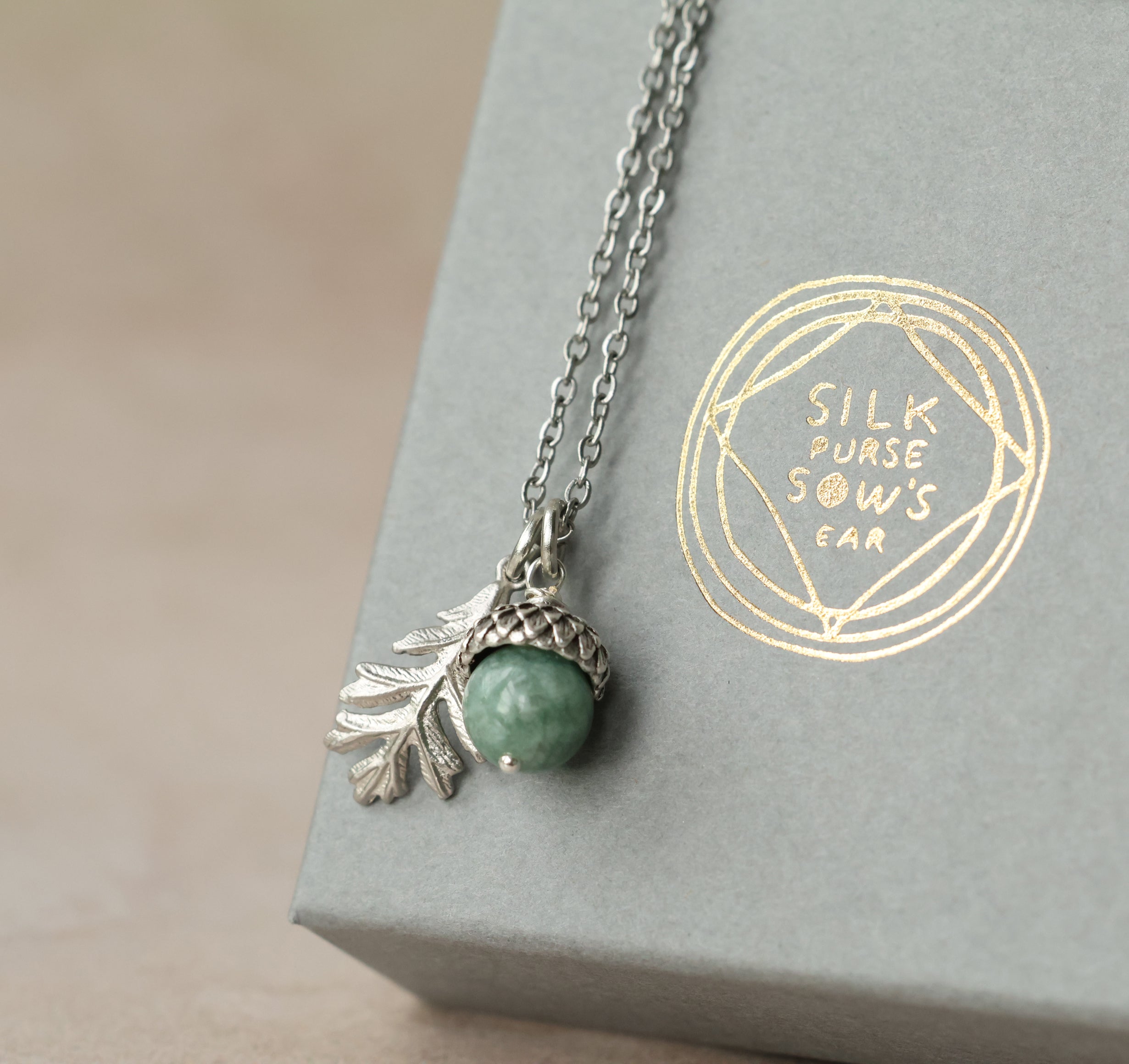 Amber and Moss Green Acorn Necklace