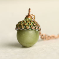Olive Green Moss Acorn Necklace