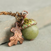 Olive Green Moss Acorn Necklace