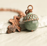 Copper and Jade Acorn Necklace