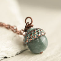 Copper and Jade Acorn Necklace