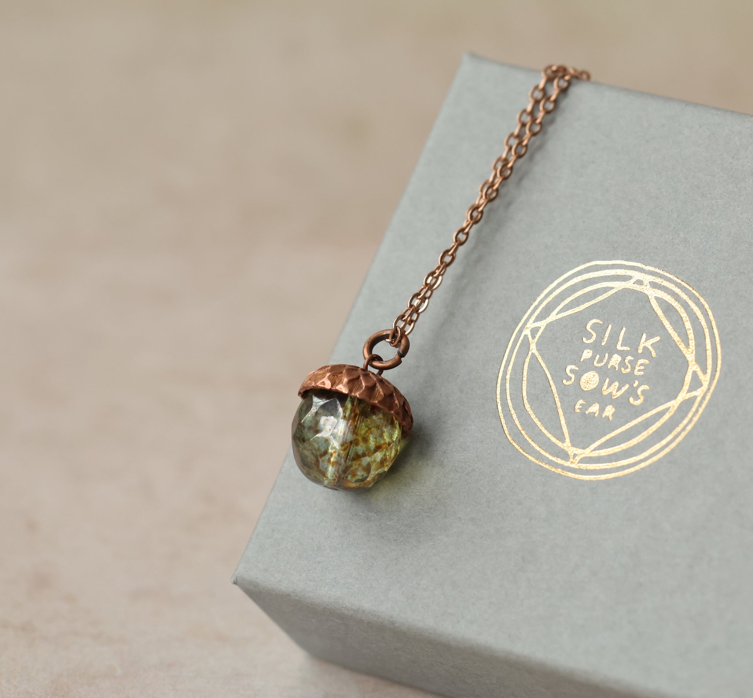 Speckled Green Acorn Necklace