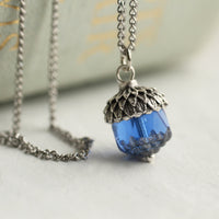 Sapphire Blue Silver Acorn Necklace