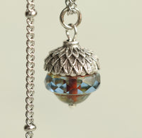 Sky Blue silver Acorn Necklace