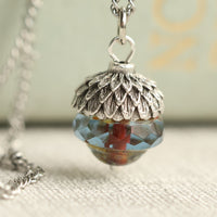 Sky Blue silver Acorn Necklace