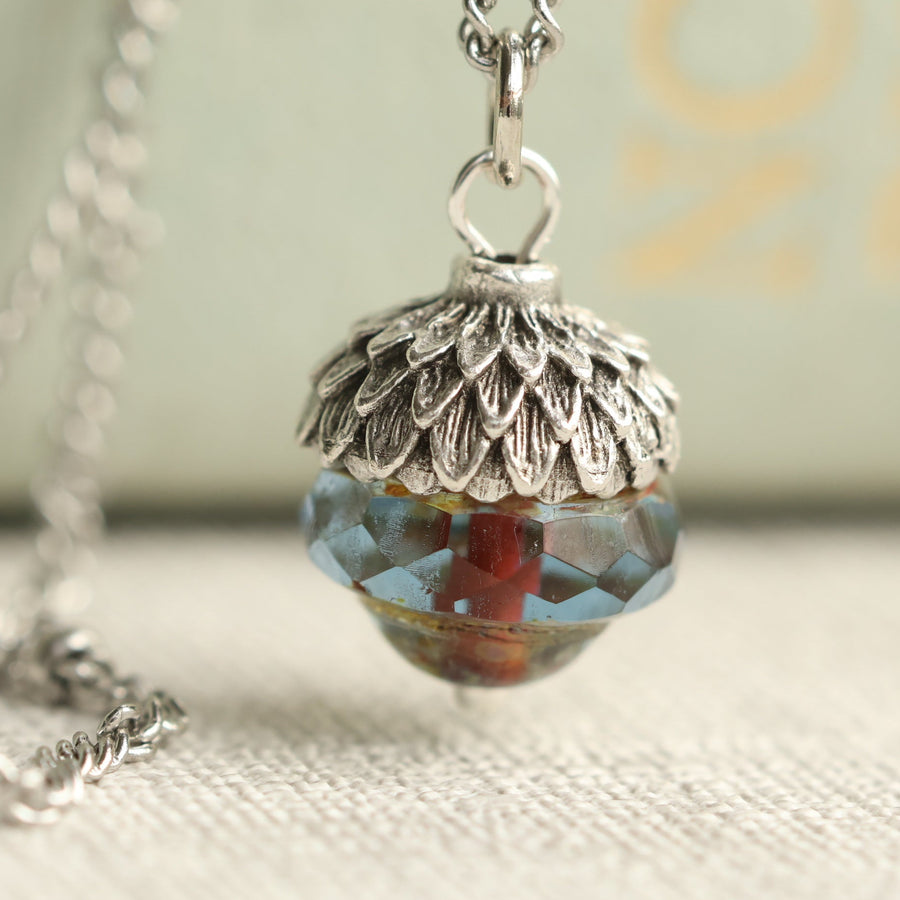 Sky Blue silver Acorn Necklace