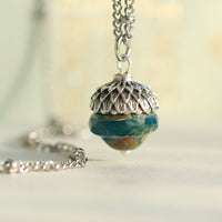 Teal Silver Acorn Necklace