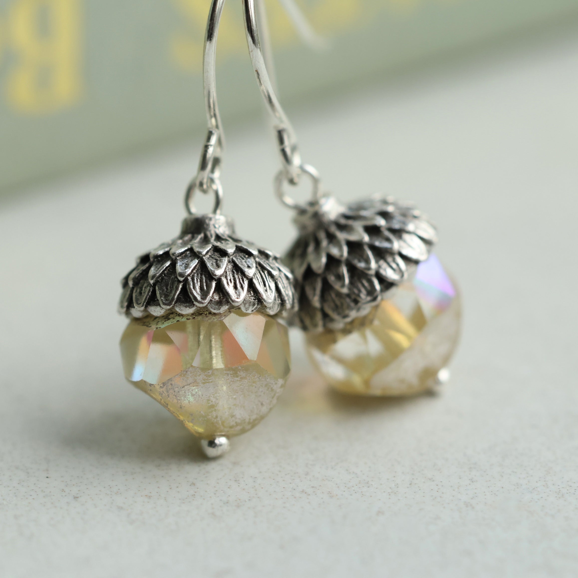 Yellow Opal Acorn Earrings