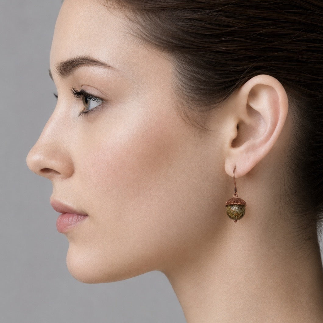 Speckled Green Acorn Earrings