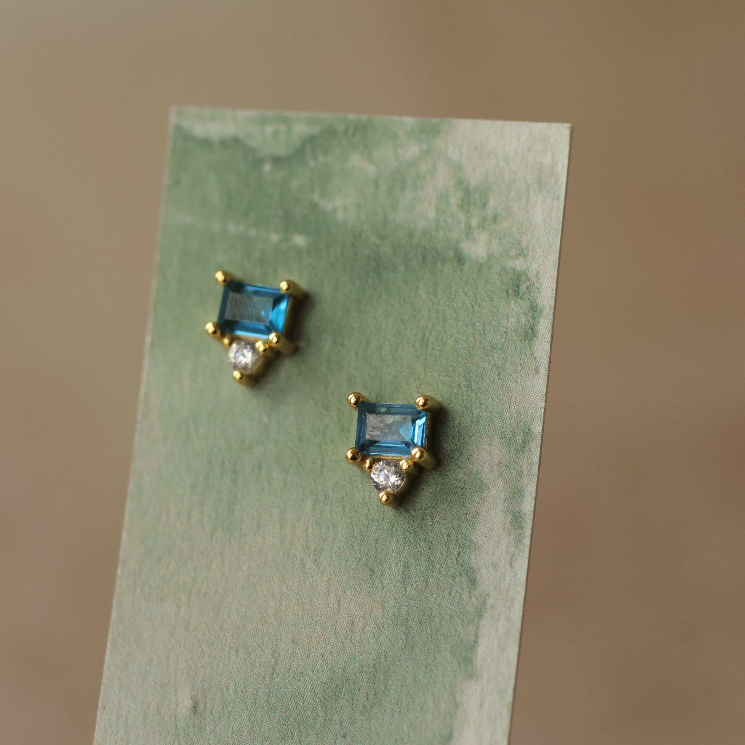 Aquamarine Turquoise Pyramid Stud Earrings
