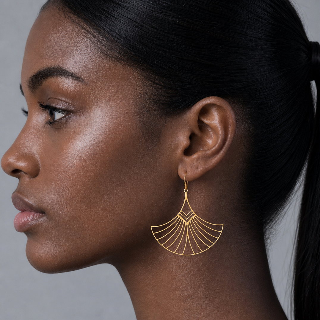 Art Deco Aztec Statement Fan Earrings