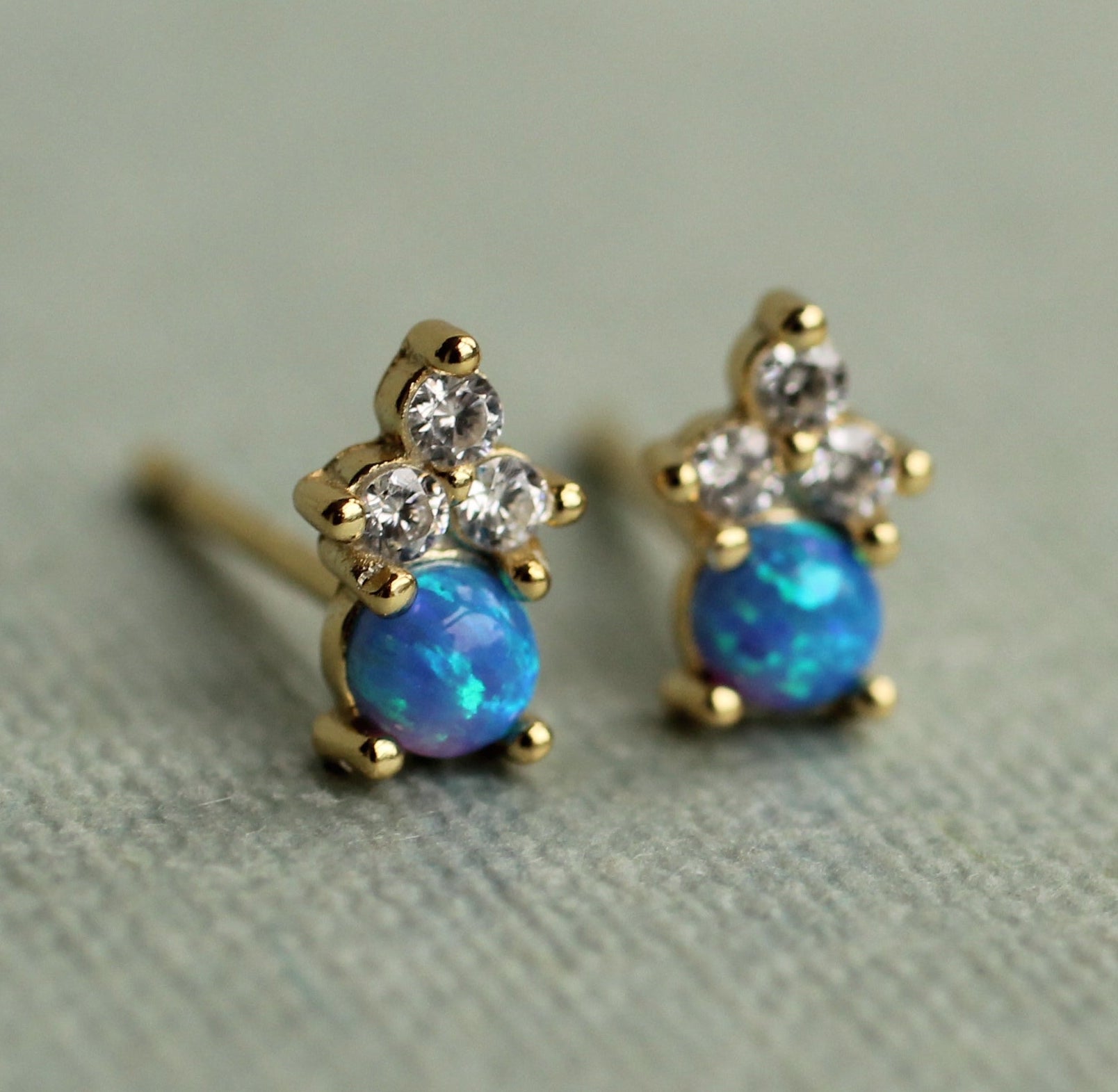 Blue Opal Stud Earrings