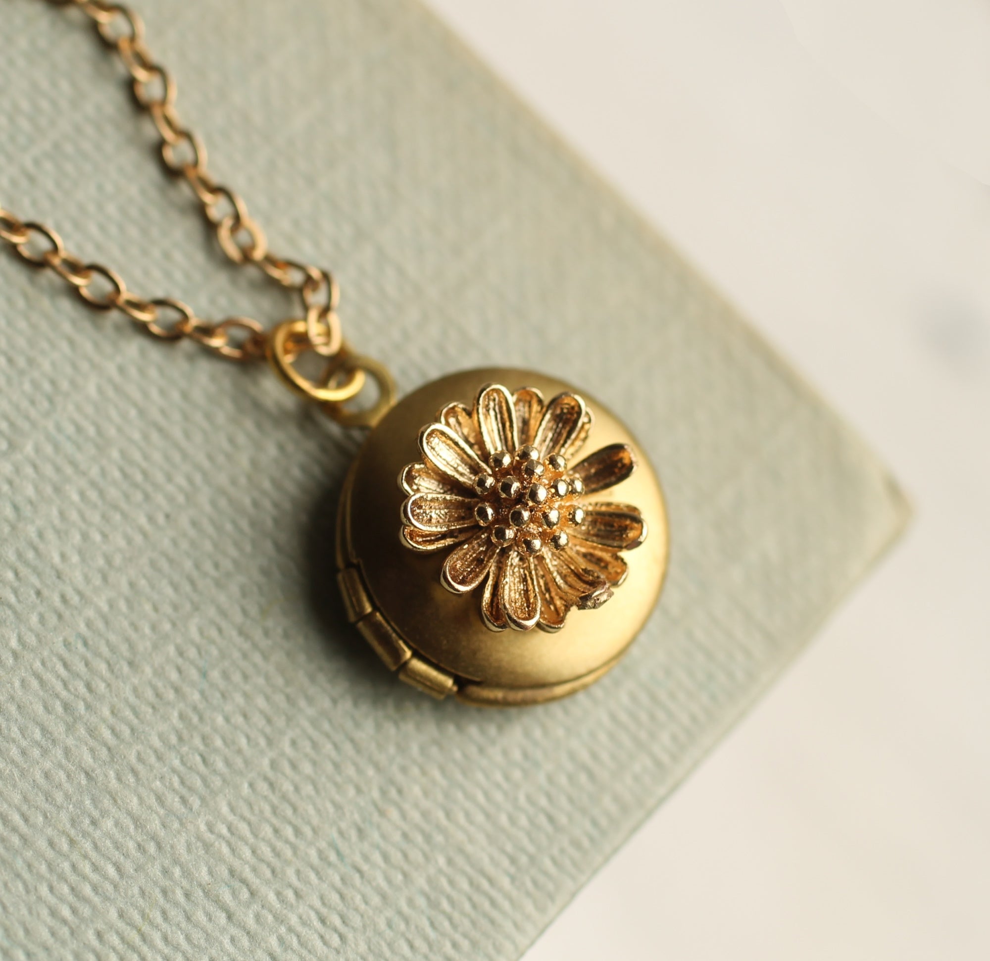 Gold Daisy Flower Tiny Locket