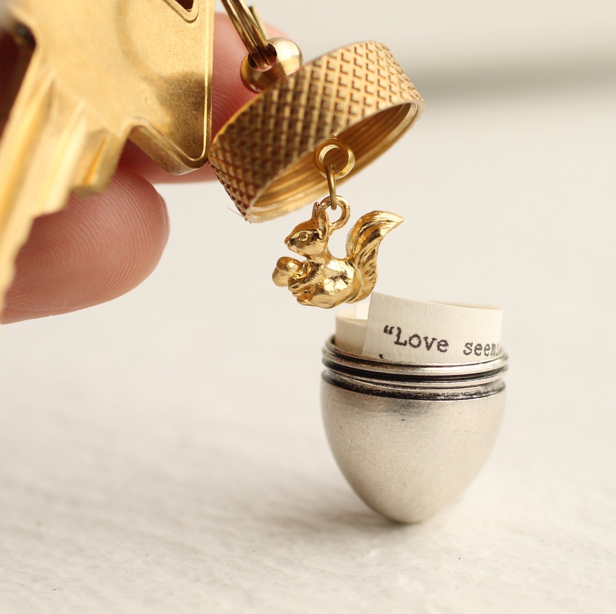 Acorn Squirrel Locket Keyring