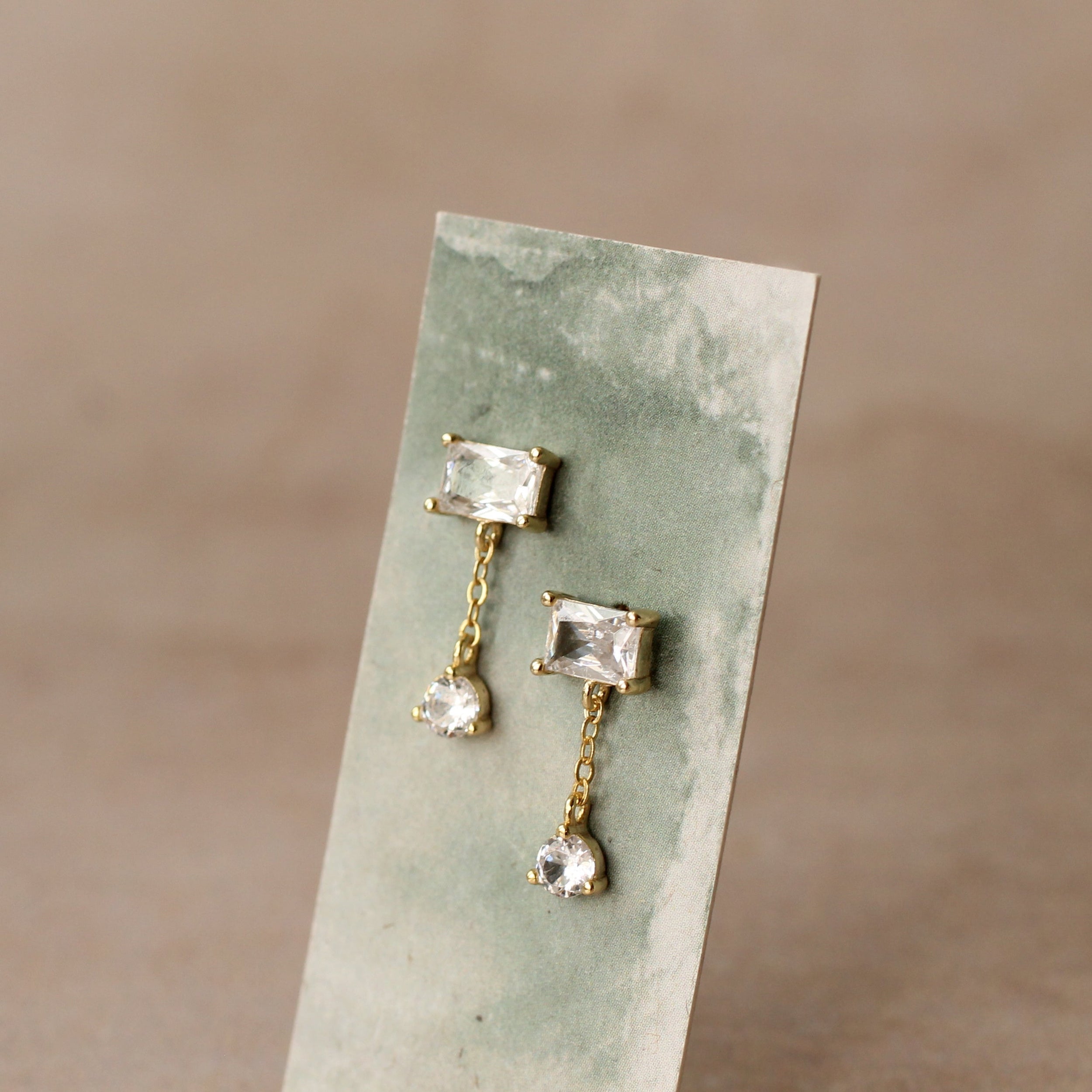 Baguette Rectangle Dangle Stud Earrings