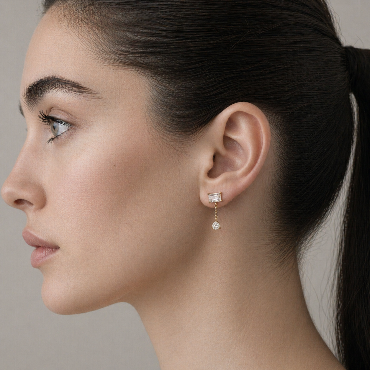 Baguette Rectangle Dangle Stud Earrings