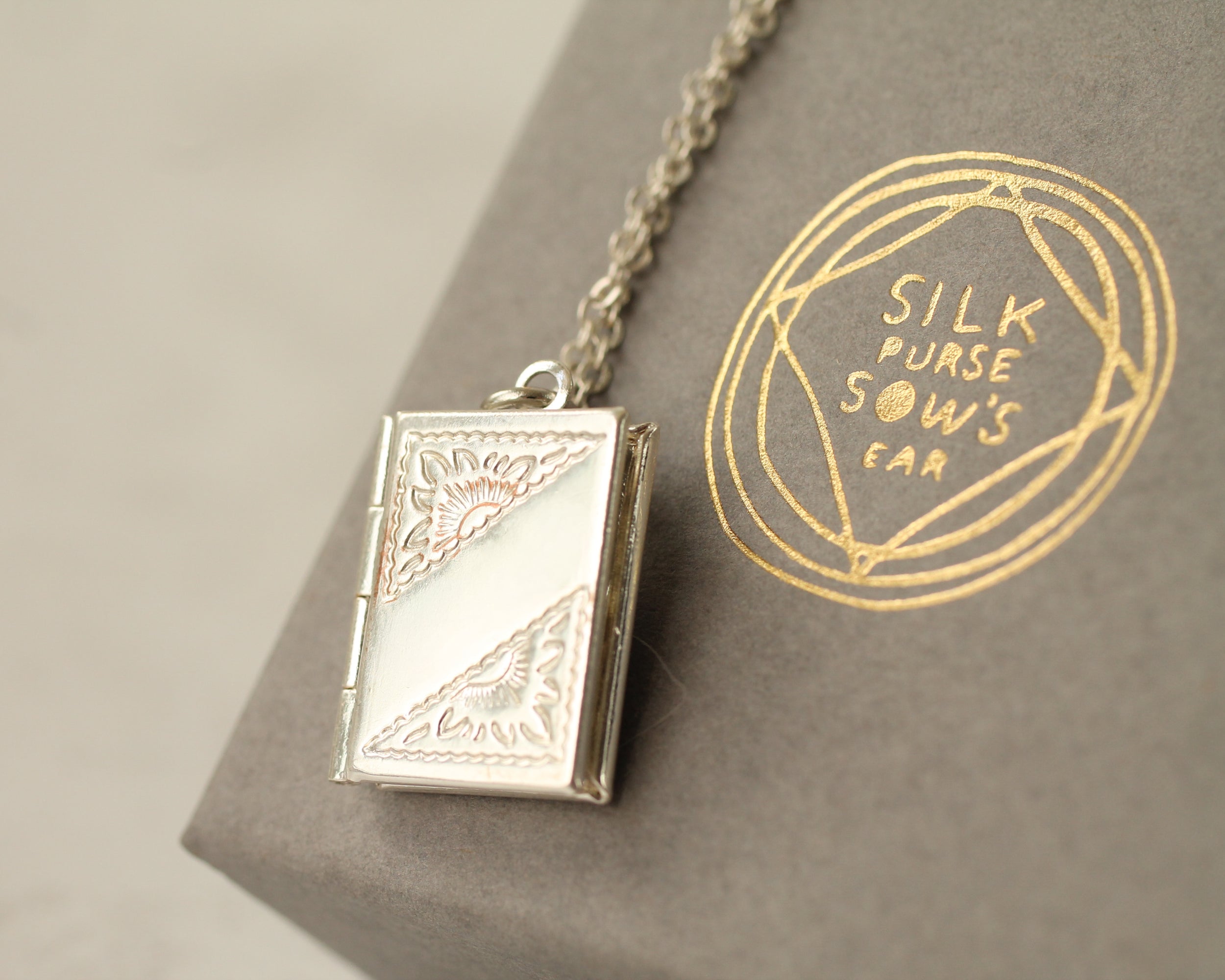Silver Banner Book Locket Necklace
