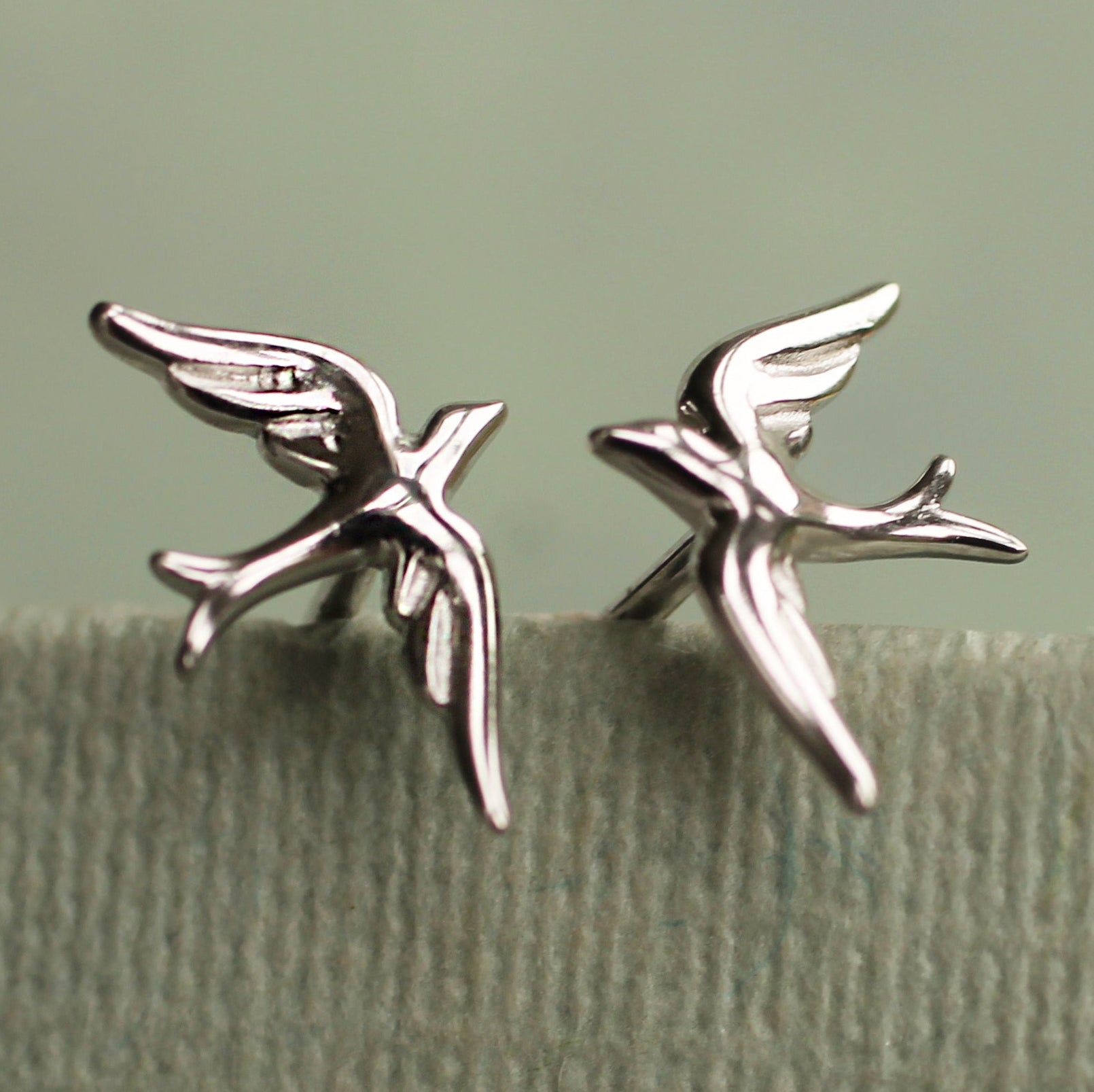 Sterling Silver Swallow Bird Stud Earrings
