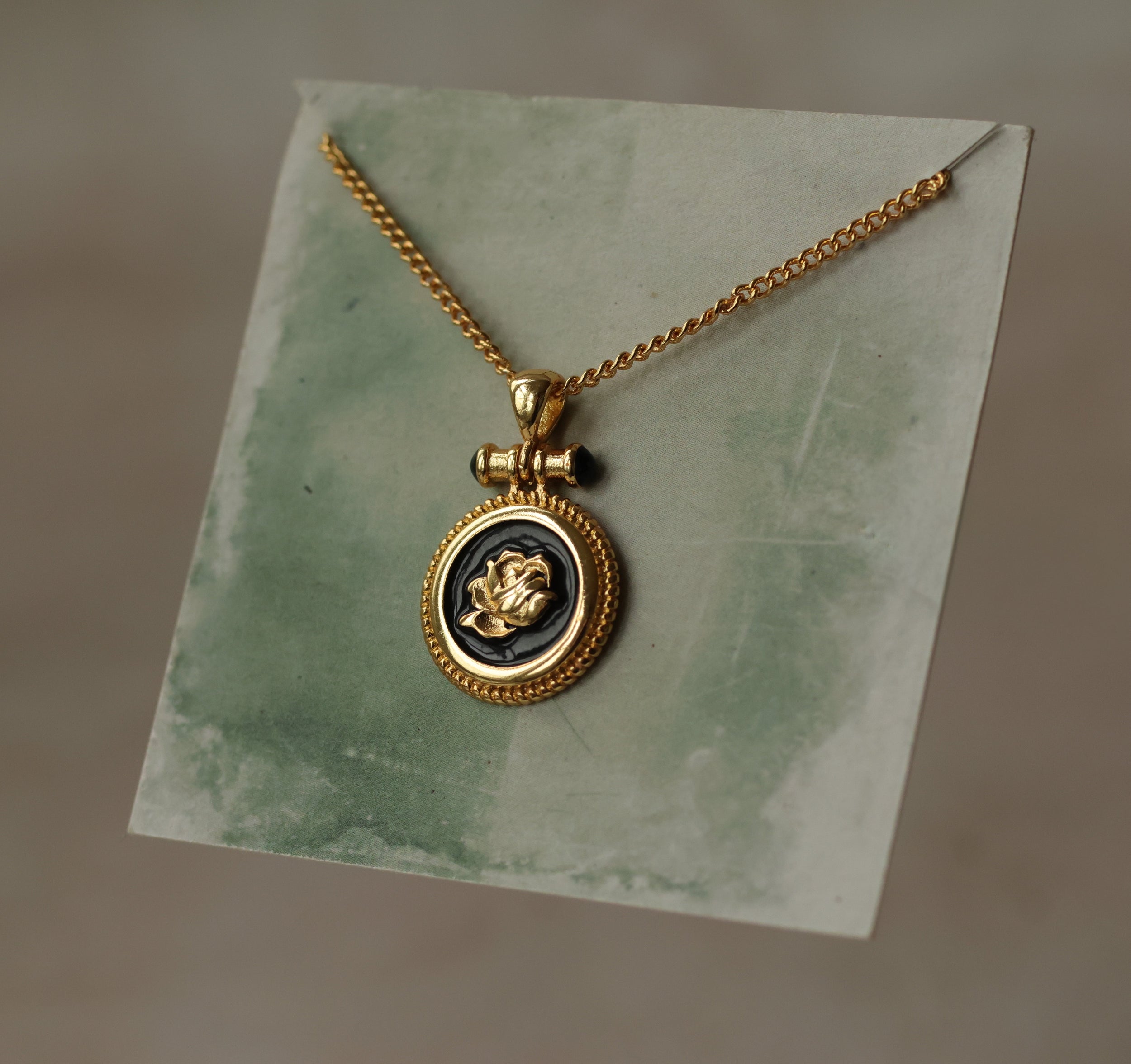 Black Rose Medallion Necklace