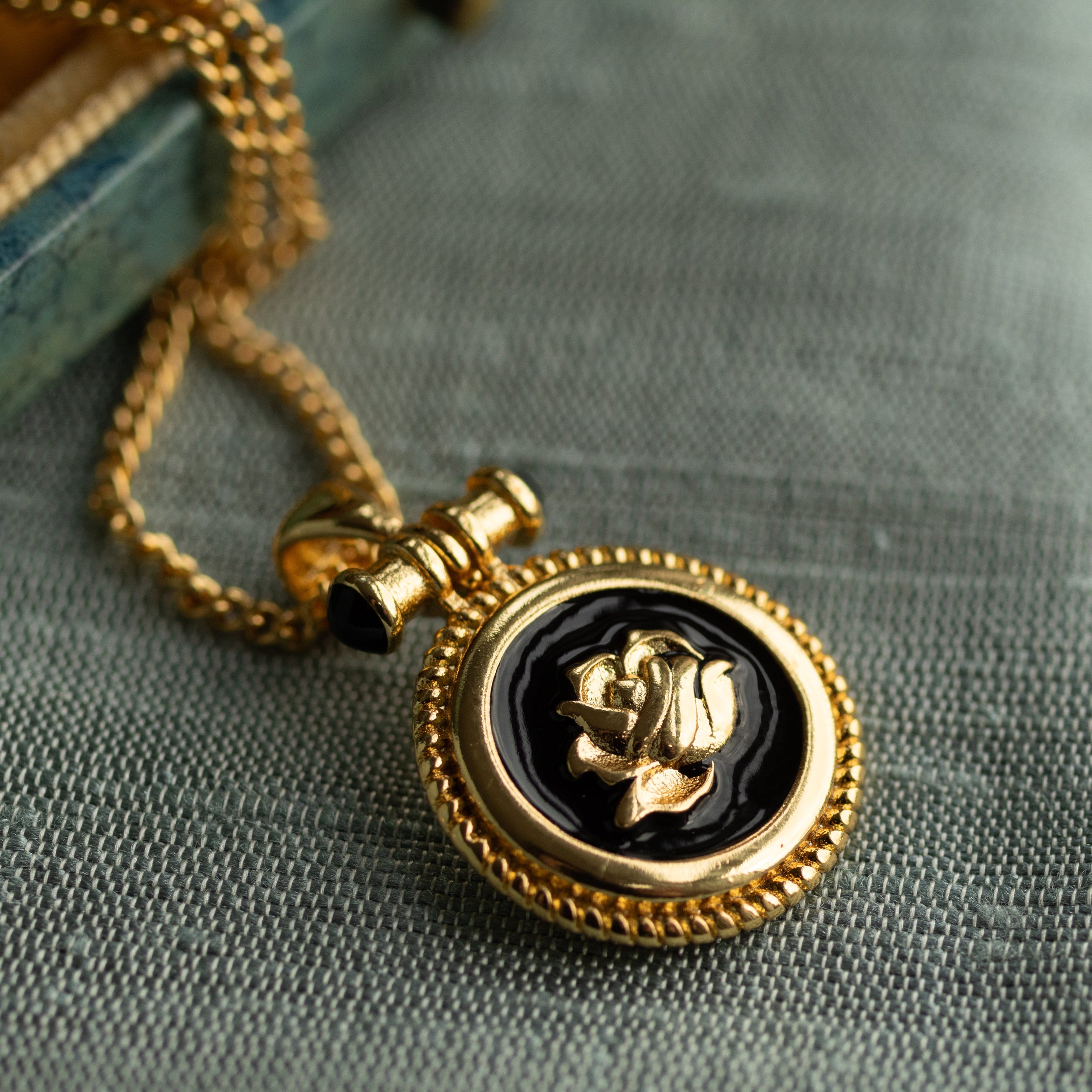 Black Rose Medallion Necklace