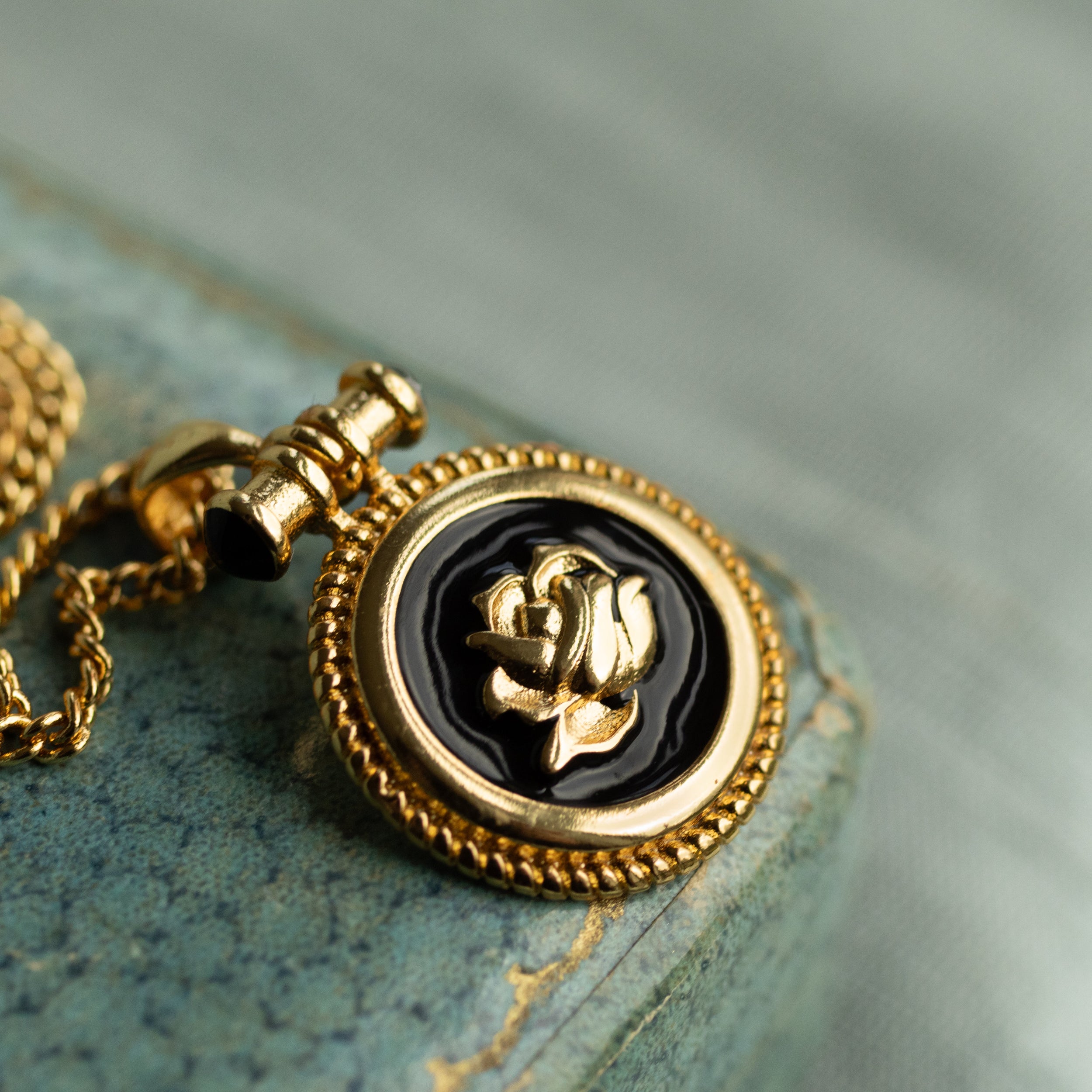 Black Rose Medallion Necklace