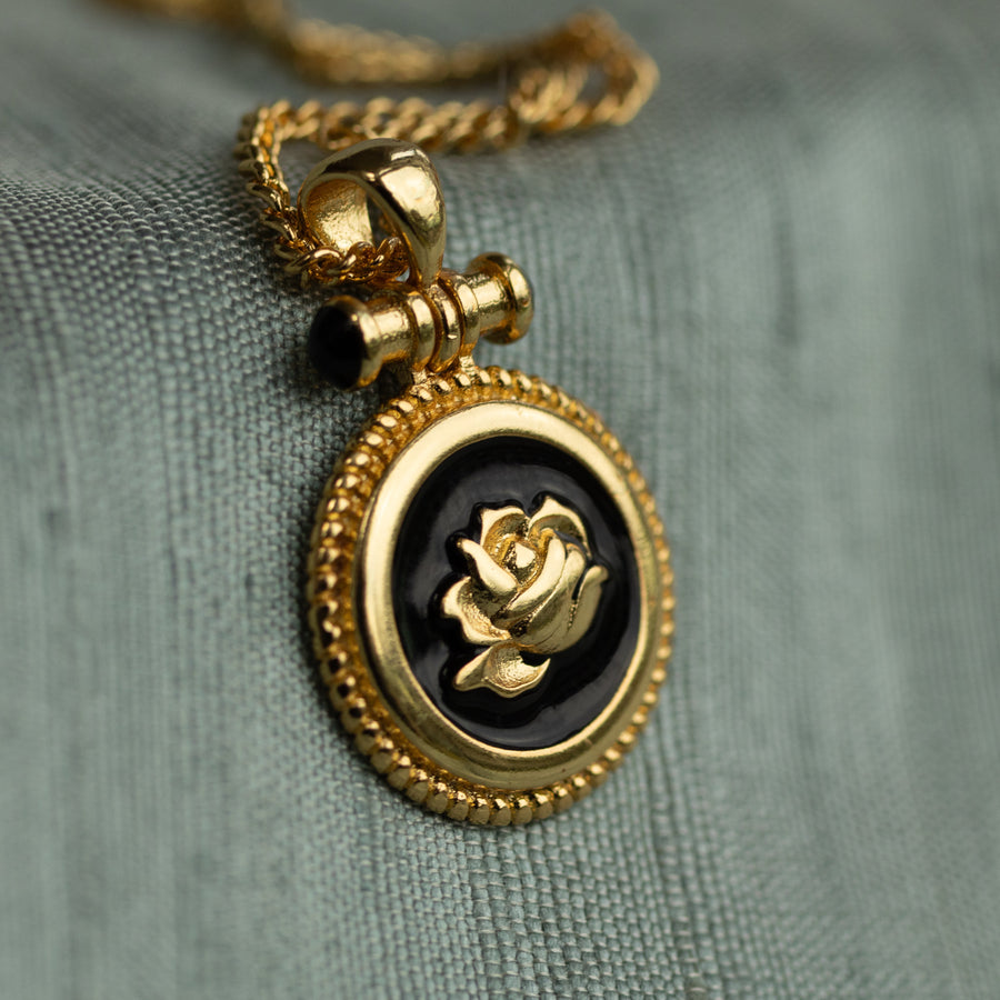 Black Rose Medallion Necklace