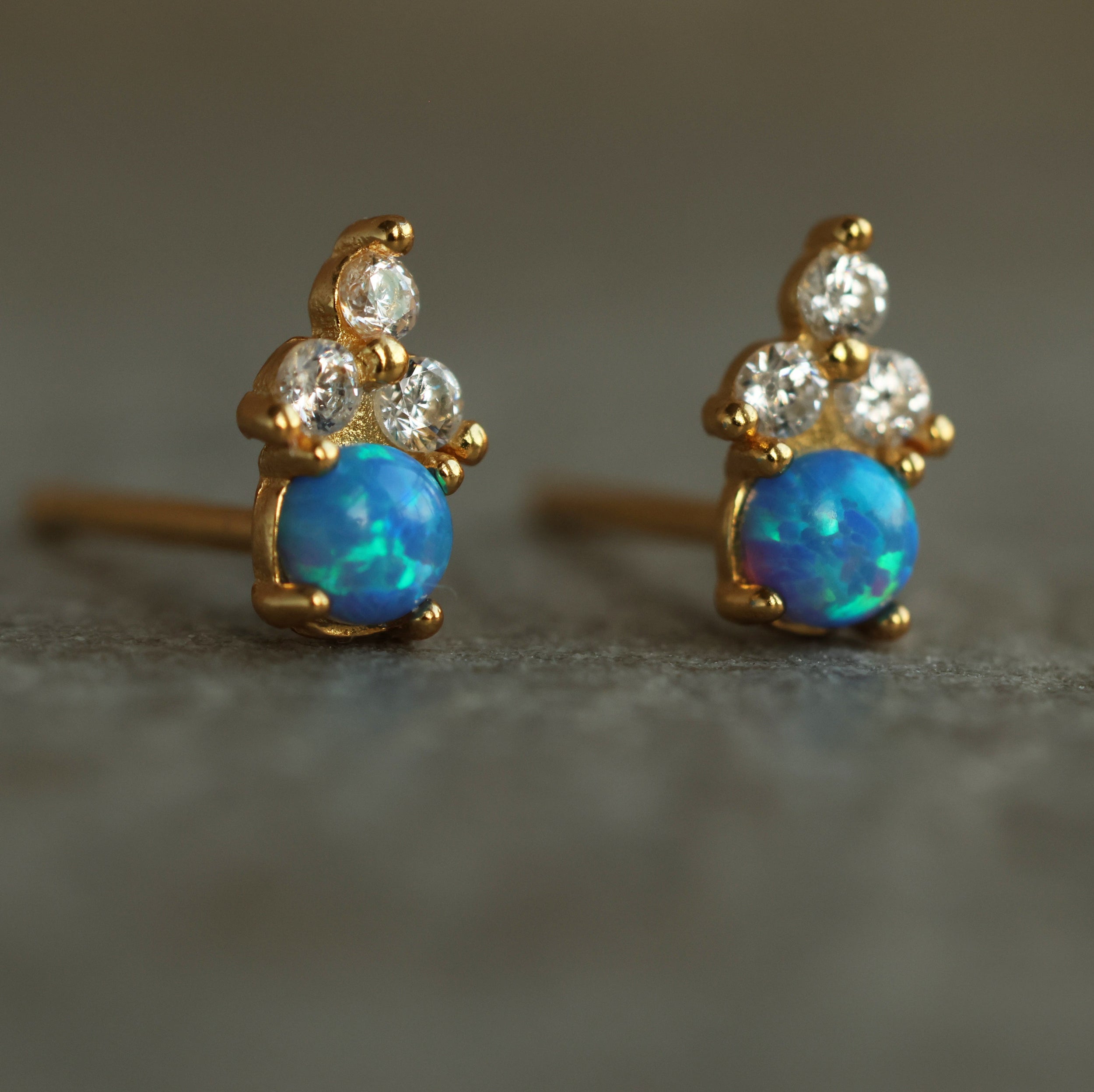 Blue Opal Stud Earrings