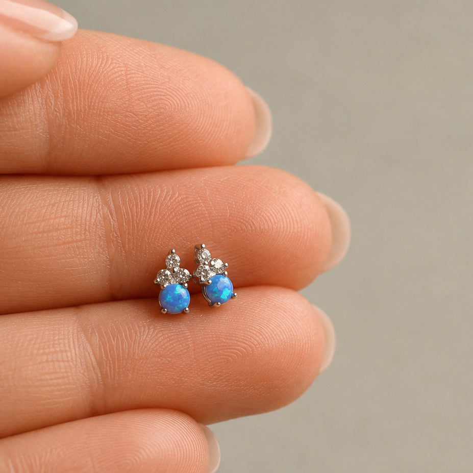 Blue Opal Stud Earrings