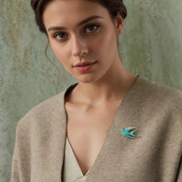 Verdigris Patina Swallow Bird Brooch